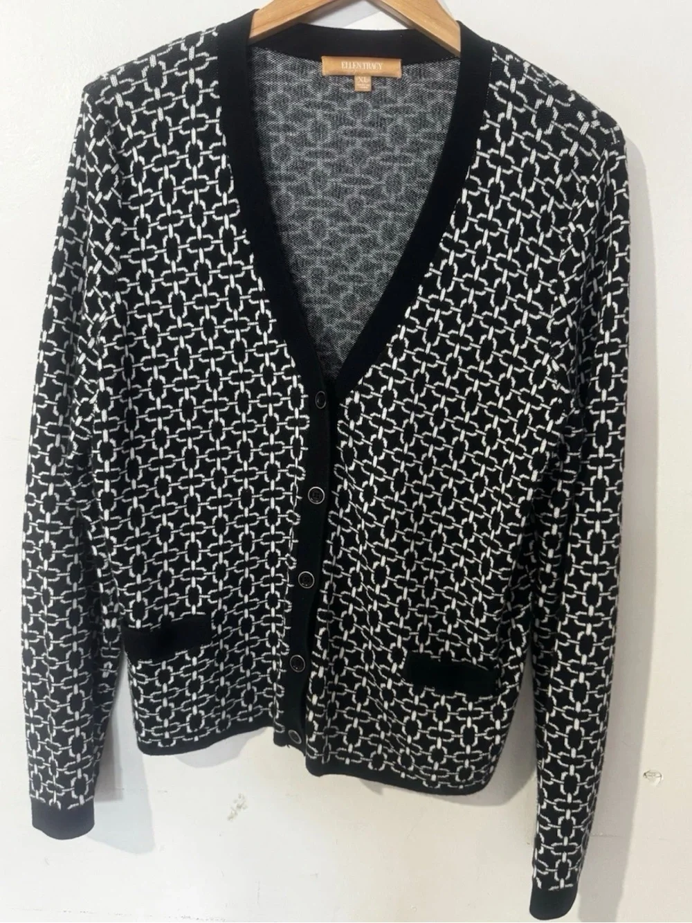Ellen Tracy Charcoal and White Marled Knit Top XL